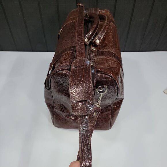 VTG Tote Duffel Bag Bath Body Works Brown Faux Alligator Leather 90s Y2K Travel - Picture 9 of 16